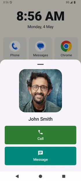 The Inglenook contacts screen showing a two-column grid of pinned contacts with photo avatars